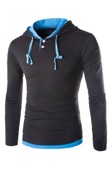 Gracefulvara Men's Casual Pullover Hoodie Fashion Hooded Coat Jacket Warm Outwear Sweatshirt (Black/Blue)  