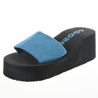 Gracefulvara Women Summer Casual Shoes Beach Sandals Wedge Platform Slippers Flip Flops (Blue)  