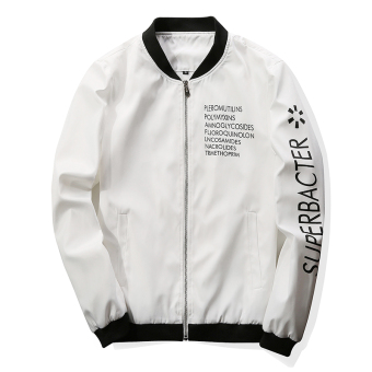 Grandwish Men Letter Printing Jackets Zip design Slim Bomber Jackets M-4XL (White)