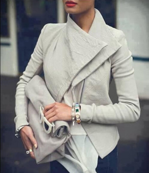 Grandwish Women Big Lapel Leather Coat Motor Jacket Short Coat Slim S-XL (White) - intl  