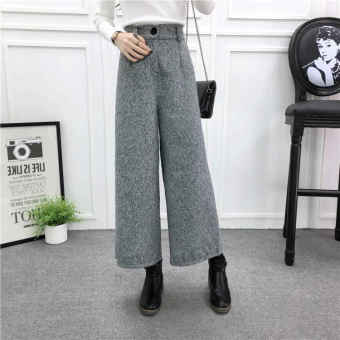 Grey FashionKorean Women Pants Ninth Pants Loose Wide Leg Pants Trouser Woolen Cloth Womens Pants Trouser Bottom - intl  