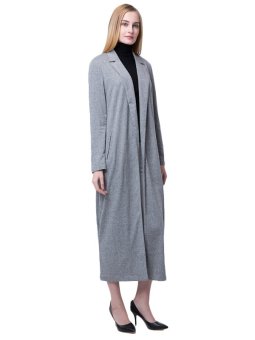 Grey Notched Collar Slit Hem Long Coat Grey  