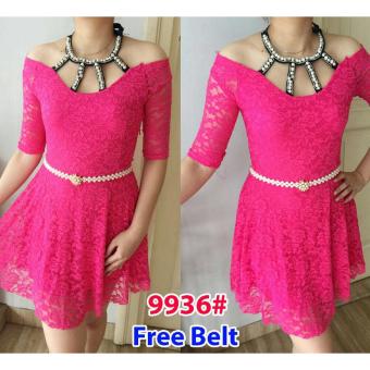 Grosir Dress-Mini Dress Brukat 9936 Pink  