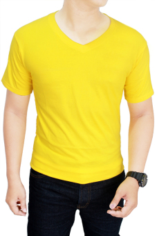 Gudang Fashion - Kaos Polos Pendek Pria V-Neck - Kuning Kenari  