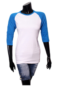 Gudang Fashion - Kaos Polos Raglan Wanita - Kombinasi Putih Biru  