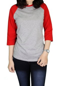Gudang Fashion - Kaos Raglan Wanita - Abu Kombinasi Merah  
