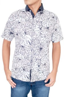 Gudang Fashion - Male Slimfit Batik Short Sleeve - Putih  