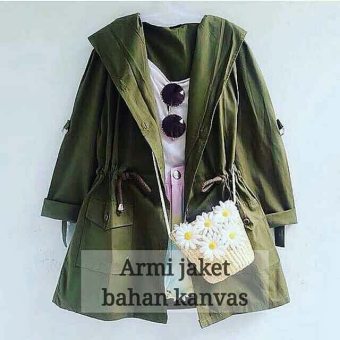 GudangGrosir (Limited Edition) Jaket Parka Hoodie Wanita Hijau Army Kanvas  