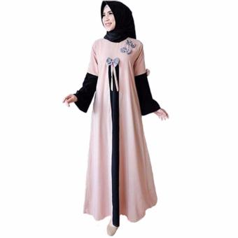 GudangGrosir Long Dress Muslimah Naura Maxi Bahan Wolfis Warna Camel / Mocca  