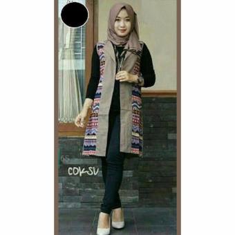 GudangGrosir Outer Wanita Kirani vest Bahan Katun Mix Songket Warna Khaki  