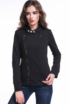 GUYUE Women Fleece Zip-up Hoodie Jacket Slim Fit Light Weight Black  