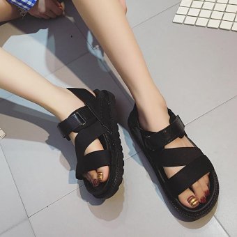 Han Summer Sandals with Bottom All-match Neurology Students Contracted Toeless Retro Style 2017 (Black) Rome Shoes Flat Female - intl  