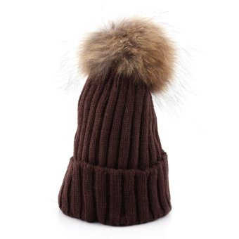 Hand Knitted Pompom Ear Protect Casual Spring Winter Lady Cap (Coffee) - intl  