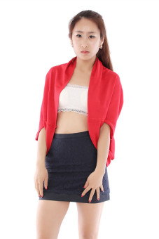 Hang-Qiao Bat Sleeve Ponchos Coat (Red)  