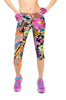 Hang-Qiao Cropped Leggings High Waist Stretch Printed Pants (Multicolor)  