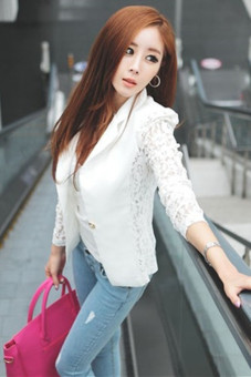 Hang-Qiao Korean Slim Lace Casual Coat (White)  
