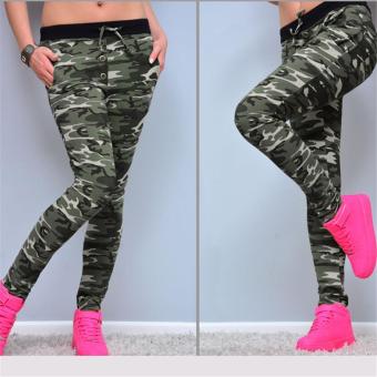 Hang-Qiao Slim Stretch Camouflage Printed Leggings Pants (Camouflage + Green) - intl  