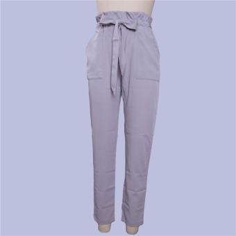 Hang-Qiao Women Causal Pants With Waistband Trousers High Waist Pants (Grey)  