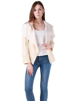 Hang-Qiao Women Faux Leather Jacket Small Coat Chic Beige  