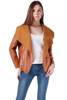 Hang-Qiao Women Faux Leather Jacket Small Coat Chic Yellow - intl  