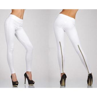Hang-Qiao Women High Waist Leggings Zipper Tights Stretchy Trousers Pants White - Intl - Intl  