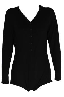 Hang-Qiao Women Slim Sexy V-neck Playsuit Long Sleeve Jumpsuit Black  