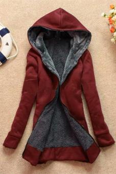 Hang-Qiao Women's Thicken Zipper Fleece Hoodie Outwear Jackets Coats Wine Red  