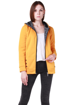 Hang-Qiao Women's Thicken Zipper Fleece Hoodie Outwear Jackets Coats Yellow  