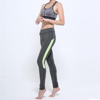 HangQiao Women Jogger Pants Stitching High Elastic Skinny Ankle Yoga Pants (Grey&Green) - Intl  