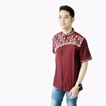 Hansen & Lisa Baju Koko Lengan Pendek Motif Bordir Country - Maroon  