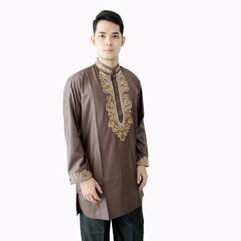 Hansen & Lisa Gamis Pakistan Pria Atasan Motif Bordir Dragonet - Coklat  