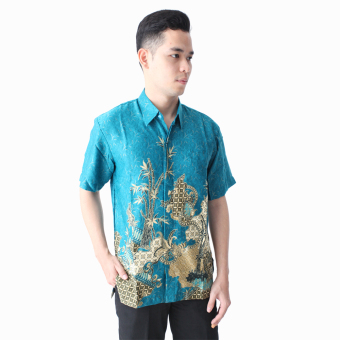 Hansen & Lisa Kemeja Batik Lengan Pendek Motif Bamboo - Biru  