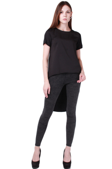 Hanyu Short Sleeves Dovetail Long T-shirt Black  