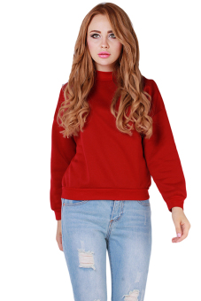Hanyu Siswa Hooodies Cewek Pullover O-Leher Merah Anggur  