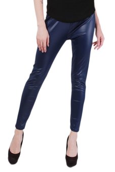 Hanyu Women Fashion Leather Pants Navy  