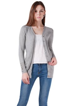 Hanyu Women Knitwear Long Cardigan Casual Overcoat Overwear Light Grey  