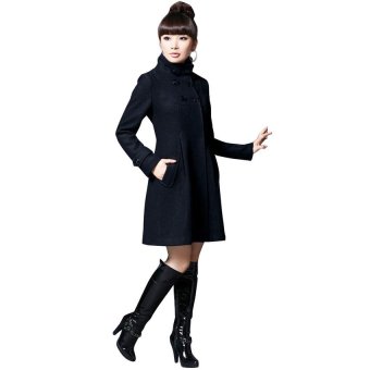 HAOFEI Women Wool Cashmere Jacket Outwear Black      