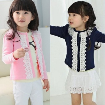 Happycat 2016 Fashion Children Kids Girl's Wear Long Sleeve Round Lace Collar Casual Coat-red-110  