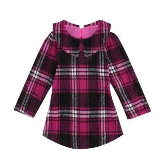 Happycat 2016 New Cute Kids Girls Doll Collar Pullover Long Sleeve Plaid Slim Long Outwear Coat--110  