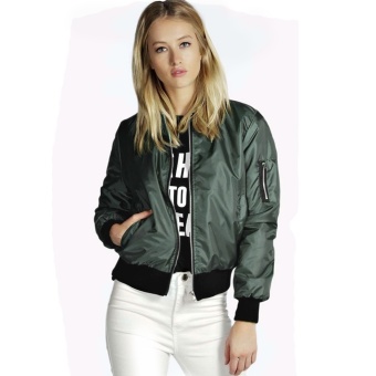 Happycat 2016 New Stylish Ladies Women Casual Long Sleeve Front Zipper Coat Fashion Jacket-army green-S  