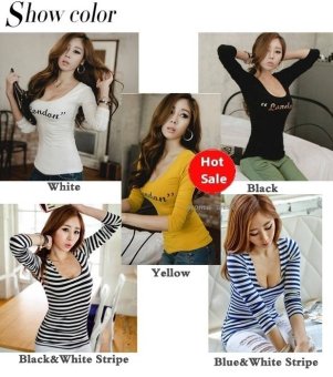 Happycat 2016 Sexy Fashion Women's Casual Blouse Evening Party Slim Long Sleeve T-shirt Plus Size Tops Bottoming Shirt-navy blue-L  
