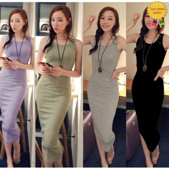 Happycat 2016 Sexy Lady Women Summer Round Neck Causal Sleeveless Long Party Beach Sundress 59F-grey-M  