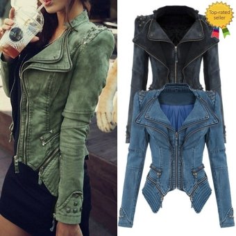 Happycat 2016 Sharp Power Studded Shoulder Notched Lapel Denim Jeans Tuxedo Coat Blazer Jacket S-XL-black-M - intl  