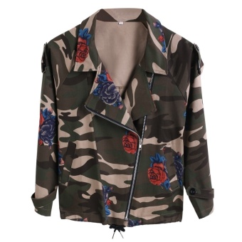 Happycat 2016 Stylish Ladies Women Casual Camouflage Floral Long Sleeve Open Stitch Coat Jacket--L  