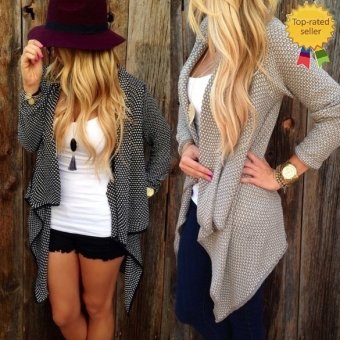 Happycat 2016 Stylish Ladies Women Loose Casual Knit Cardigan Jacket Irregular Sweater Tops Coat Sweater coat-khaki-XL  
