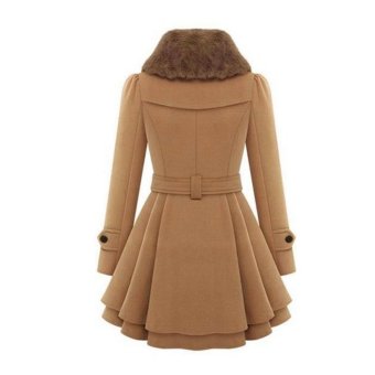 Happycat 2016 Stylish Lady Women Casual Long Sleeve Faux Fur Lapel Double-Breasted Thick Wool Coat Overcoat Jacket Trench Outwear-camel-XL  