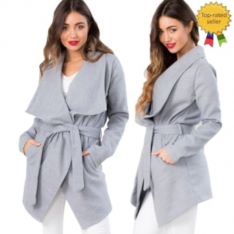 Happycat 2016 Stylish Lady Women Casual Solid Long Sleeve Irregular Asymmetric Long Coat Trench Windbreaker Outwear-gray-L  