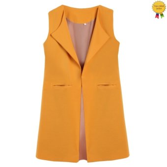 Happycat 2016 Women's Plain Sleeveless Open Front Solid Long Waistcoat Vest Coat Blazer--L  