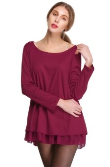 Happycat Ladies Pregnant Long Sleeve Knit Wool Bowknot Tops Mini Loose dress 3 Colors ï¼ˆwine redï¼‰  