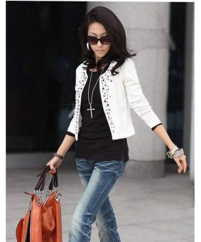 Happycat New Women Korean Fashion Lady Long Sleeve Shrug Suits Blazer Short Outerwear Coat Jacket Topdream (White) (M)  